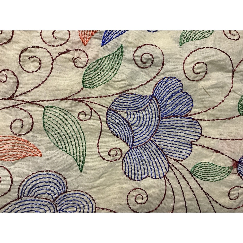Beautiful Embroidered Fabric/Bedsheet Floral Design Blue Orange Green 98" X 84"